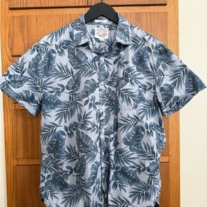 Blue Leaf Print Men's Shirt